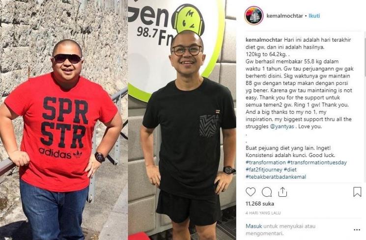 Perbedaan bentuk tubuhnya dulu dan sekarang. (Instagram/kemalmochtar)